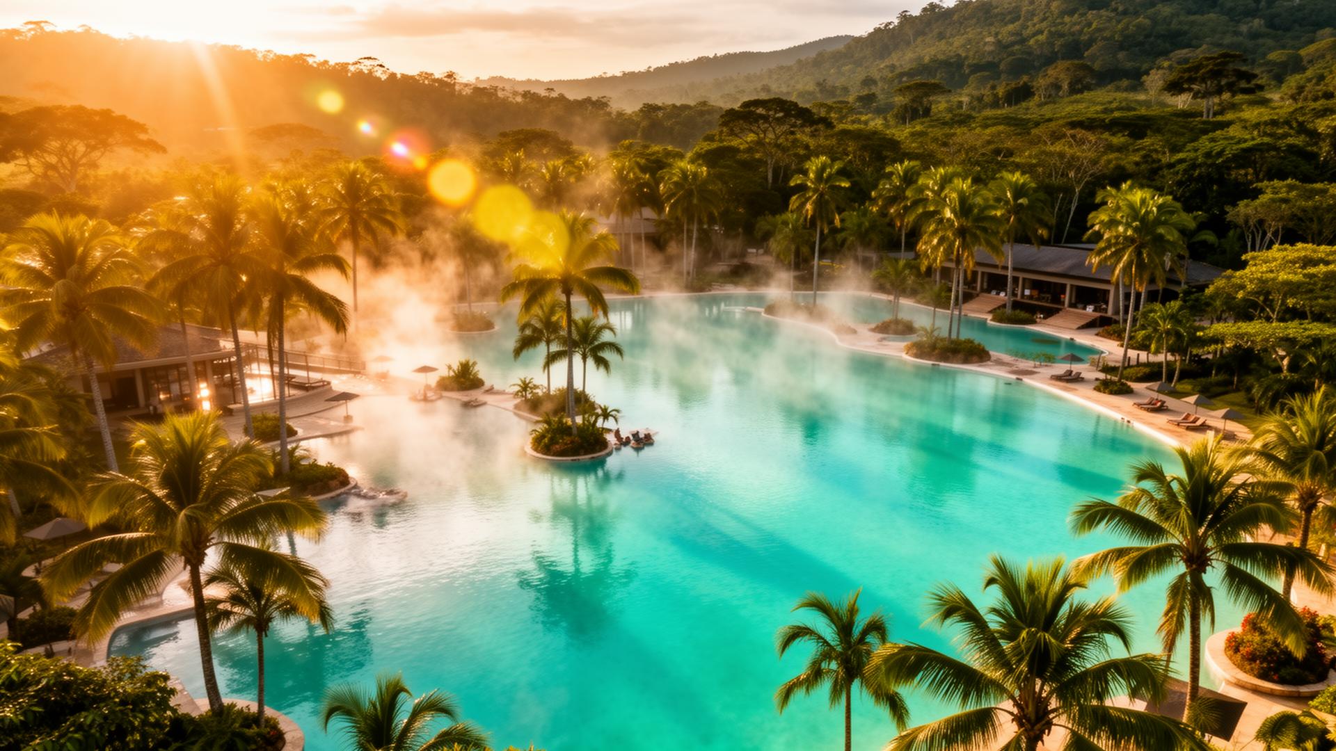 Resort de águas termais brasileiro com piscinas turquesa